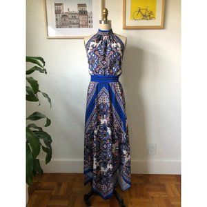 Eliza J Halter Neck Smock Waist High Low Handkerchief Hem Midi Scarf Print 6 M